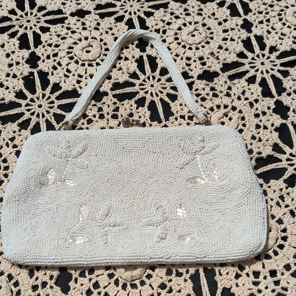 Styled By Simon, Made In Japan, Elegant White Beaded Handbag